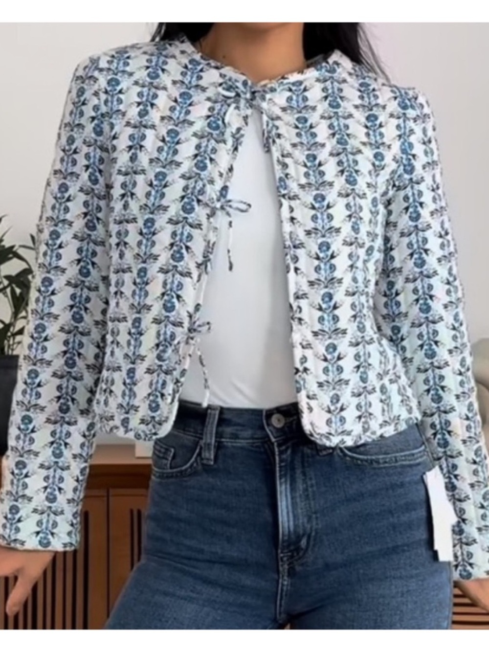 House of Harlow 1960 quilted Jacket with Blue Floral Print